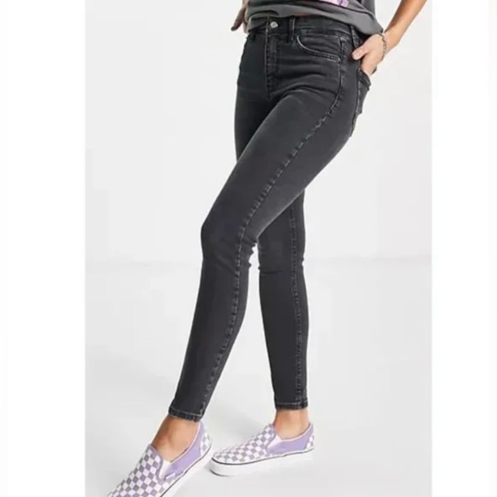 Topshop Black Light Wash Jamie High Rise Skinny Jeans